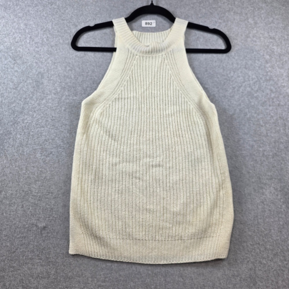 Newbury Kustom Women Ivory Ribbed Knit Halter‎ Sleeveless Sweater Top Size Small